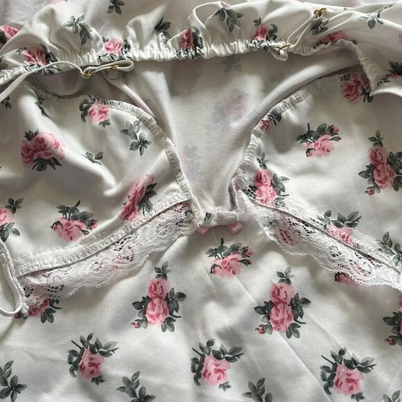 Vintage Coquette White and Pink Floral Slip Mini Dress - Picture 5 of 7